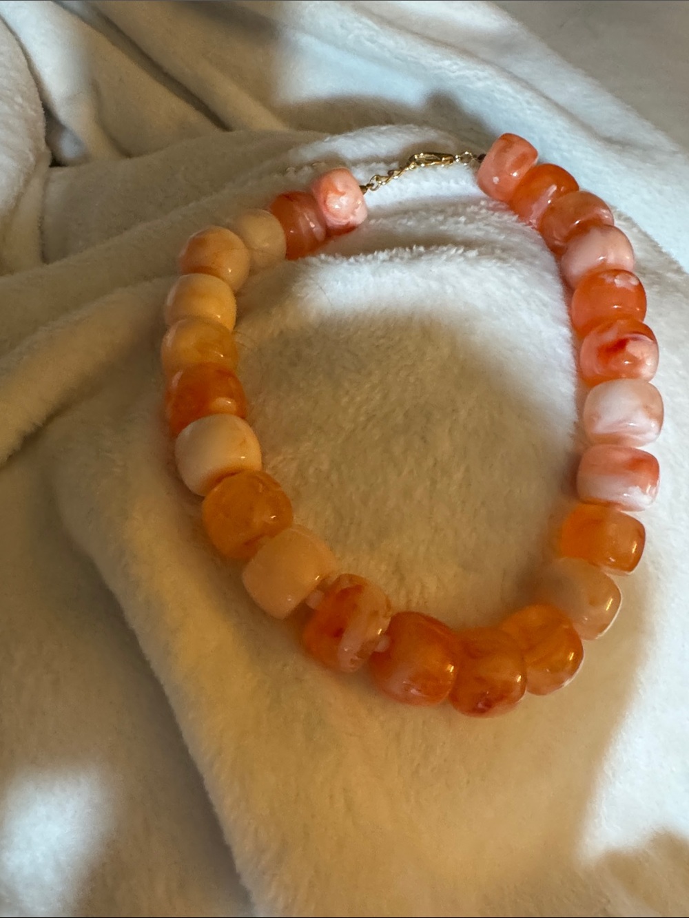 Women's Coral & Cream Bead Necklace — Polished Statement Strand